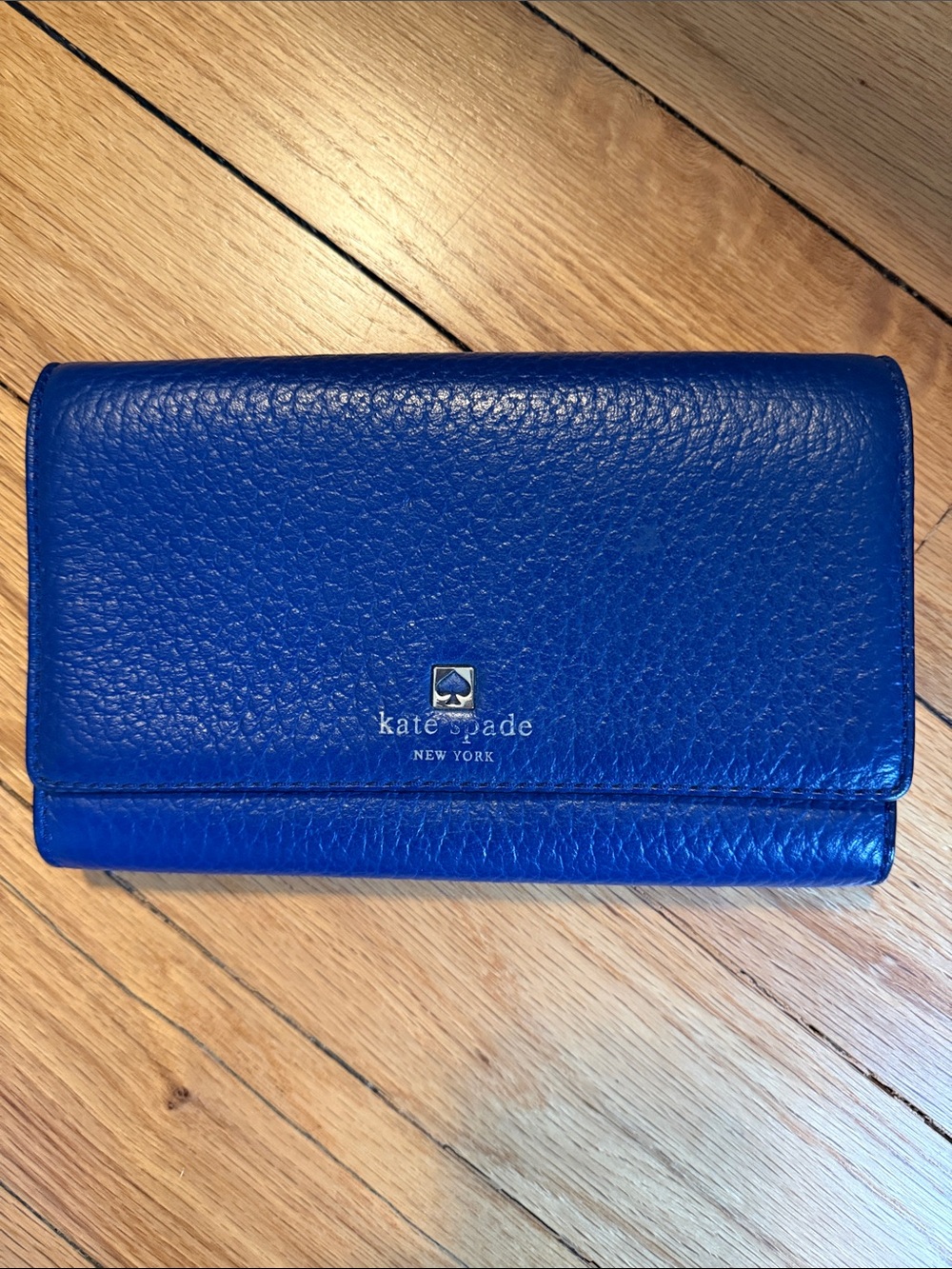 kate spade Cobalt Blue Pebbled Leather Fold Wallet Crossbody
